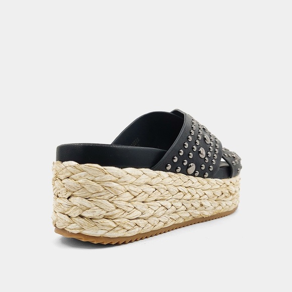 ShuShop KAIA Black Studded Women’s Sandals espadrille wedge metal studs NIB 11 - Picture 4 of 5